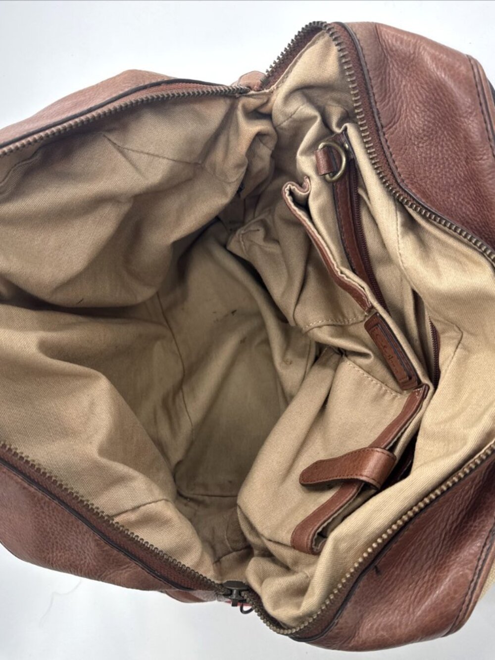 Cole Haan Striped Handbag Brown Leather Canvas Shoulder Aztec Double Handle Boho - Picture 7 of 12